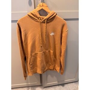 Nike Sportswear Club Fleece Hoodie Mens Medium Mustard Yellow Pullover BV2654